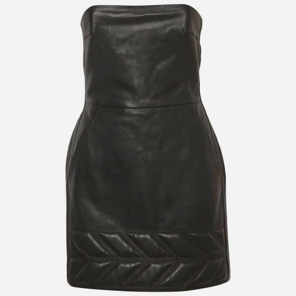 David Koma Black Leather Strapless Mini Dress M